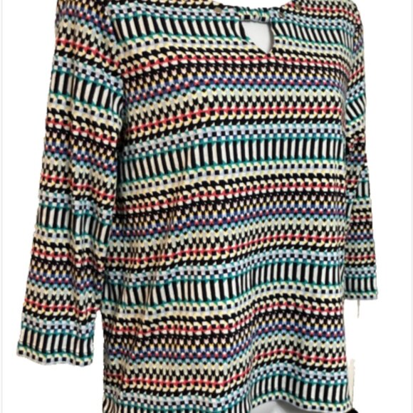 Rafaella Ladies Small Multicolor 3/4 Sleeve round Keyhole neck Blouse - Picture 3 of 14